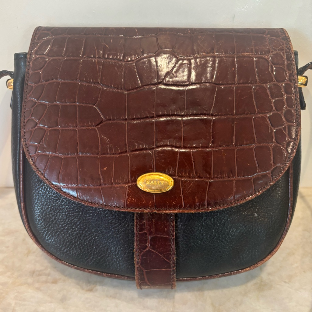 Bally Vintage Black And Brown Flap Back Crossbody